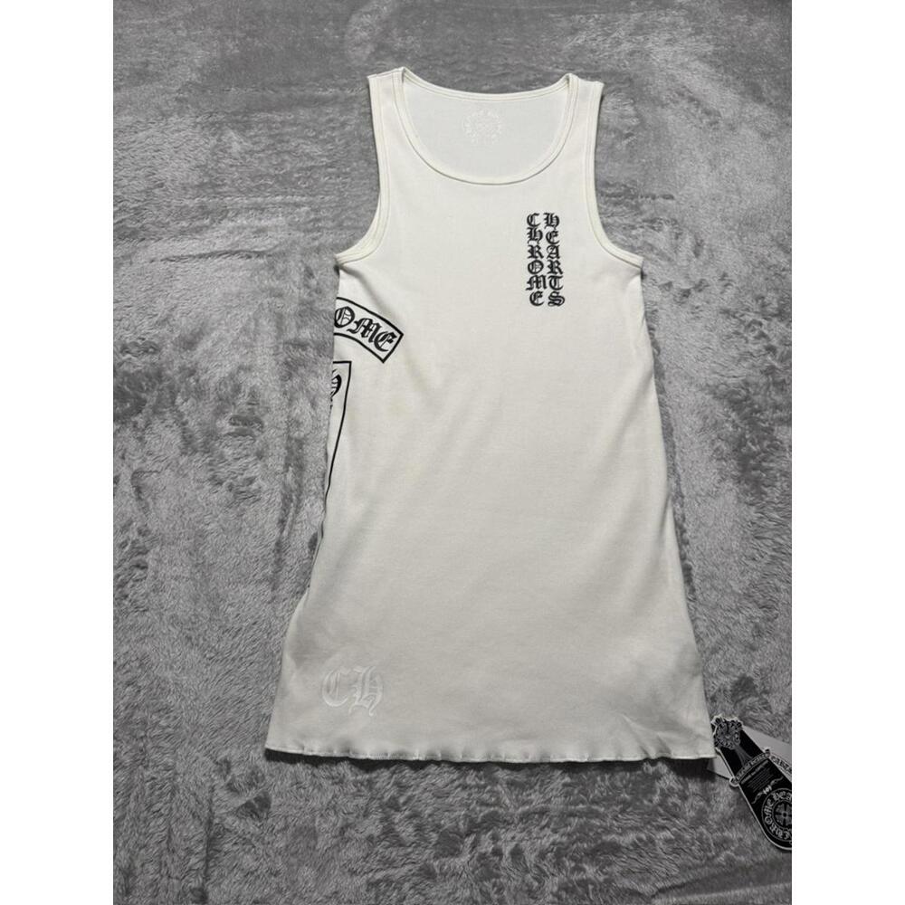 Chrome Hearts Vertical Logo Tank Top White Ribbed Cotton Medium
